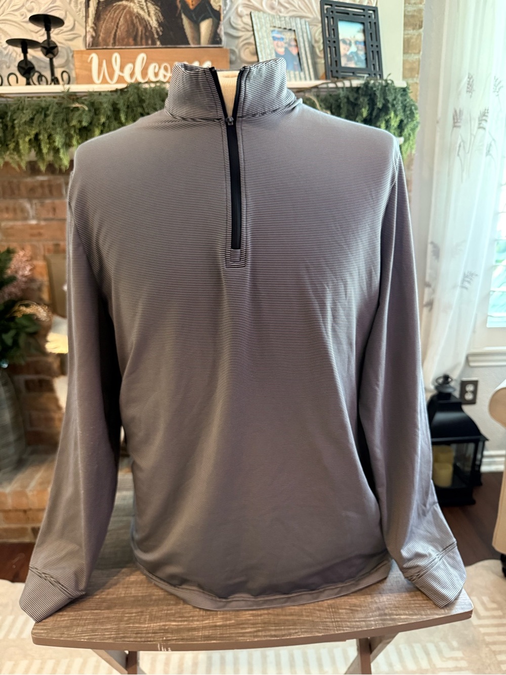 Ben Hogan Performance Men’s Large Quarter Zip Gray Striped Golf Pullover